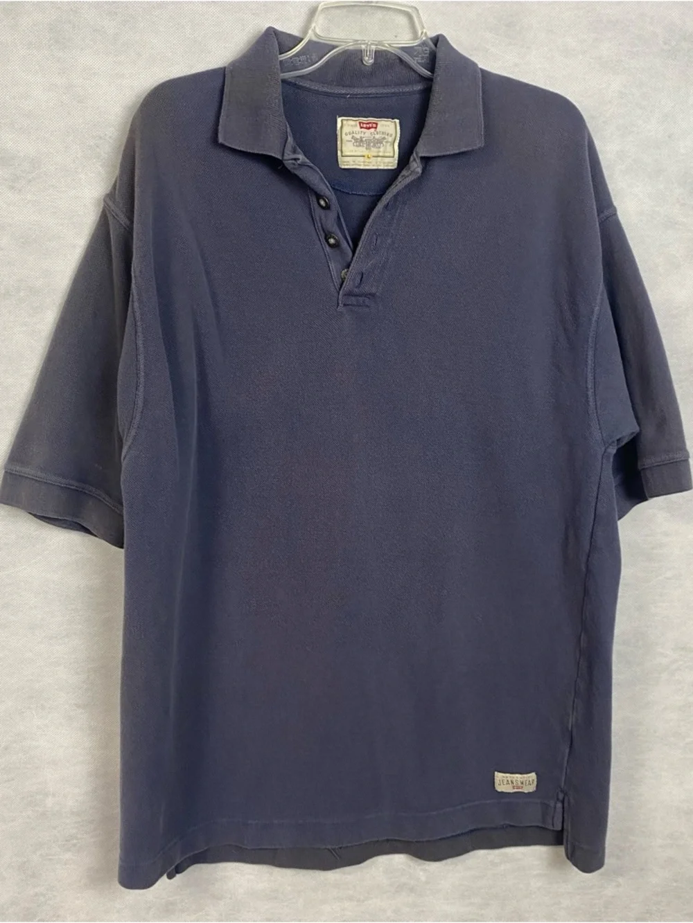 Vtg Levis Polo Shirt Mens Large Blue Short Sleeve 90s Heavyweight Stained
